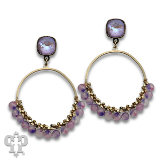 Jasper bead wrapped circle earring with crystals from Swarovski®- LC
