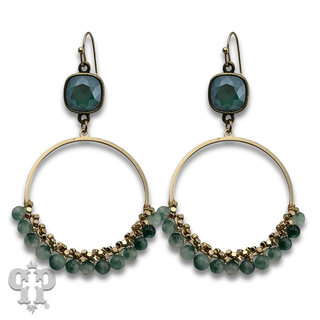 Jasper bead wrapped circle earring with crystals from Swarovski®- LC