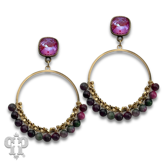 Jasper bead wrapped circle earring with crystals from Swarovski®- LC