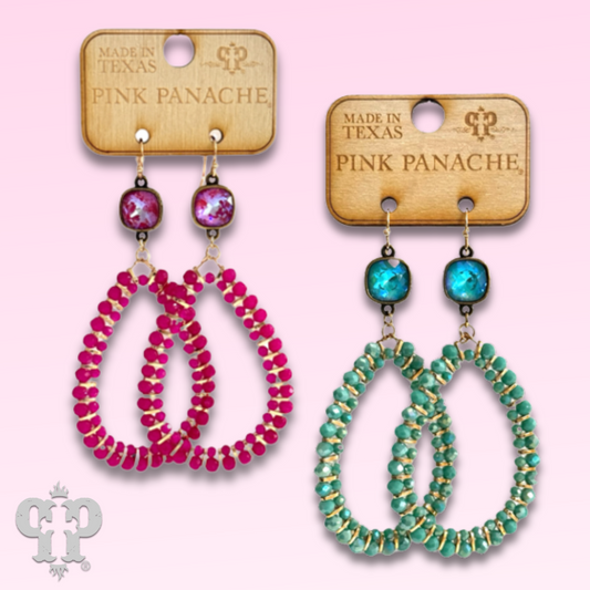Double row beaded teardrop earrings with Austrian crystal