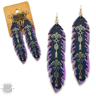 Painted leather feather earring