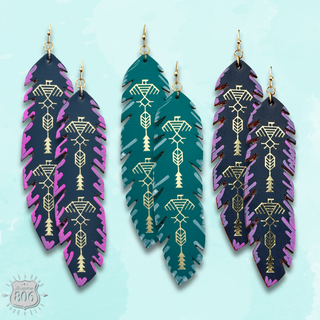 Painted leather feather earring