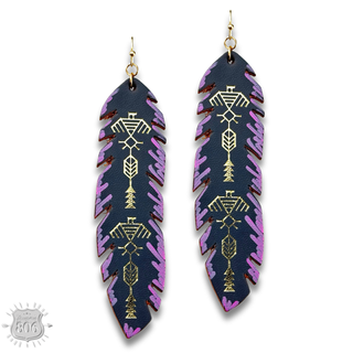 Painted leather feather earring