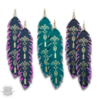 Painted leather feather earring