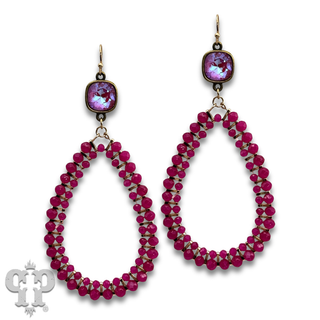 Double row beaded teardrop earrings with Austrian crystal