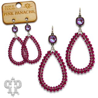 Double row beaded teardrop earrings with Austrian crystal