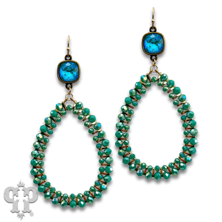 Double row beaded teardrop earrings with Austrian crystal