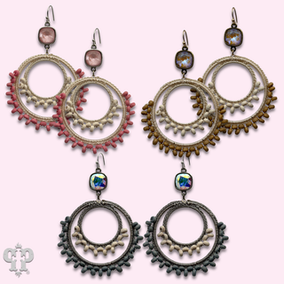 Macrame woven double circle earring with crystals from Swarovski®