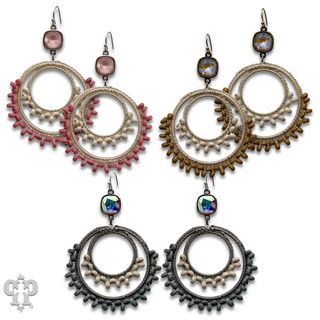 Macrame woven double circle earring with crystals from Swarovski®