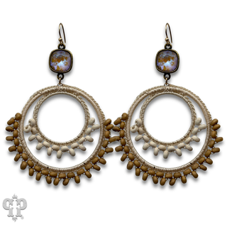 Macrame woven double circle earring with crystals from Swarovski®