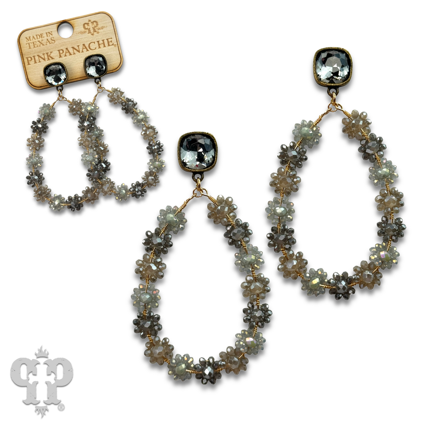Bead woven flower teardrop earring, Austrian crystal