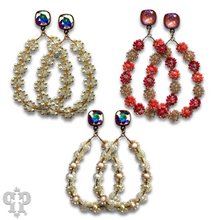 Bead woven flower teardrop earring, Austrian crystal