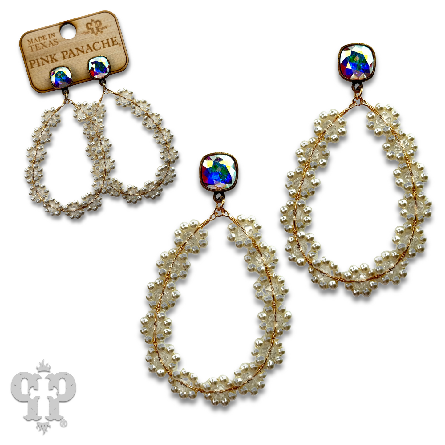 Bead woven flower teardrop earring, Austrian crystal