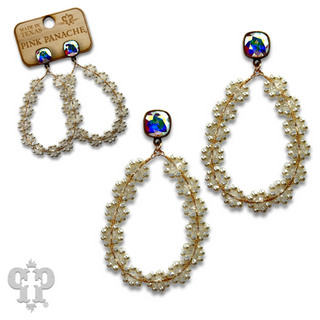 Bead woven flower teardrop earring, Austrian crystal