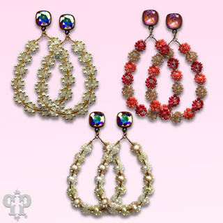 Bead woven flower teardrop earring, Austrian crystal