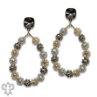 Bead woven flower teardrop earring, Austrian crystal - LC