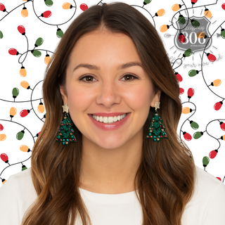 Rhinestone plaid Christmas tree earring