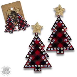 Rhinestone plaid Christmas tree earring
