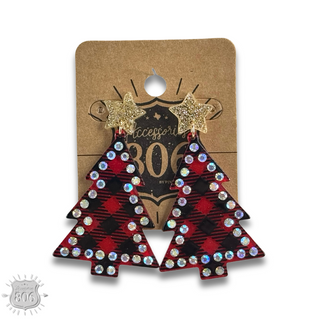 Rhinestone plaid Christmas tree earring