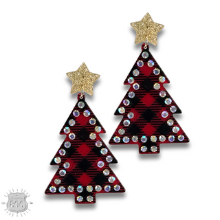 Rhinestone plaid Christmas tree earring