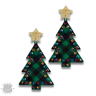 Rhinestone plaid Christmas tree earring