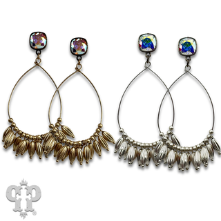 Fluted bead fringe teardrop earring with crystals from Swarovski®- LC