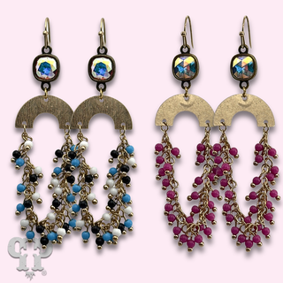 Linked bead fringe arch earring with crystals from Swarovski®- LC