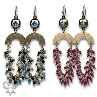 Linked bead fringe arch earring with crystals from Swarovski®- LC