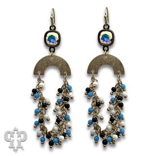 Linked bead fringe arch earring with crystals from Swarovski®- LC