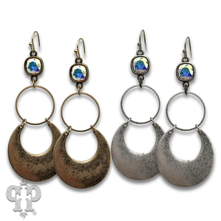Matte finish wide circle earring with crystals from Swarovski®- LC