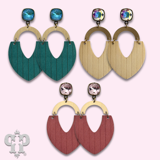 Wood teardrop and gold arch earring with crystals from Swarovski®- LC
