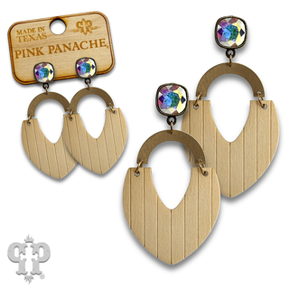 Wood teardrop and gold arch earring with crystals from Swarovski®- LC