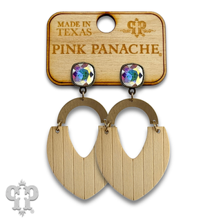 Wood teardrop and gold arch earring with crystals from Swarovski®- LC