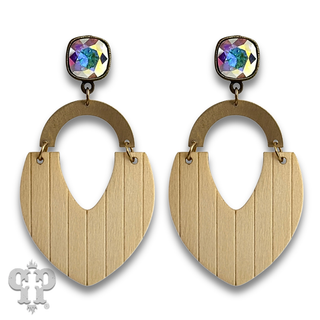 Wood teardrop and gold arch earring with crystals from Swarovski®- LC