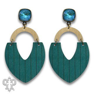 Wood teardrop and gold arch earring with crystals from Swarovski®- LC