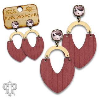 Wood teardrop and gold arch earring with crystals from Swarovski®- LC