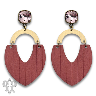 Wood teardrop and gold arch earring with crystals from Swarovski®- LC