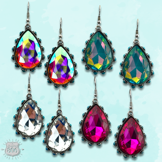Rhinestone bead studded teardrop earring