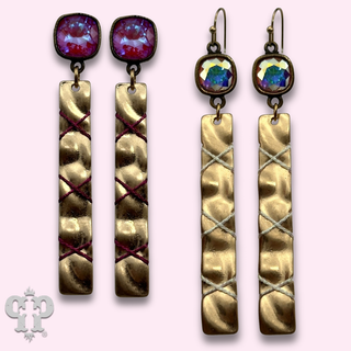 Gold bar with metallic thread earring with crystals from Swarovski®- LC