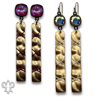 Gold bar with metallic thread earring with crystals from Swarovski®- LC