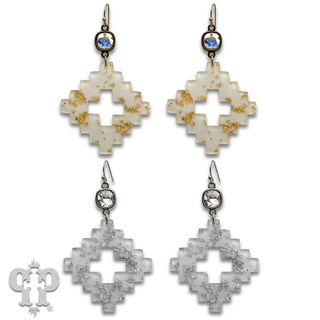 Metallic flecked diamond acrylic earring with crystals from Swarovski®