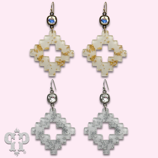 Metallic flecked diamond acrylic earring with crystals from Swarovski®