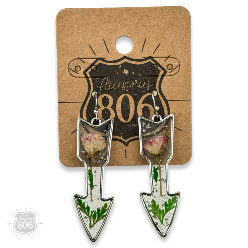 Pressed flower arrow earring