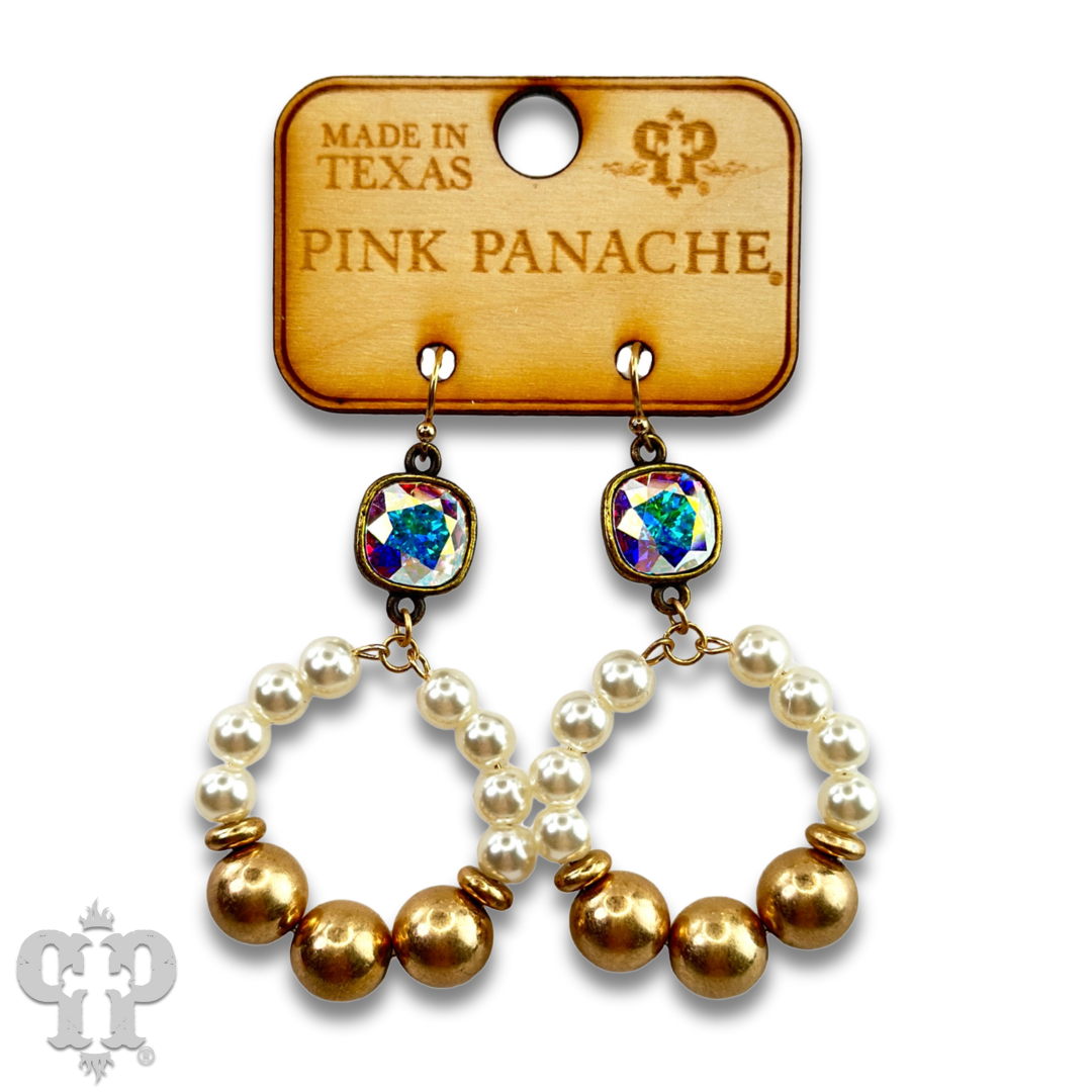 Pearl and matte metal bead earring with Austrian crystal