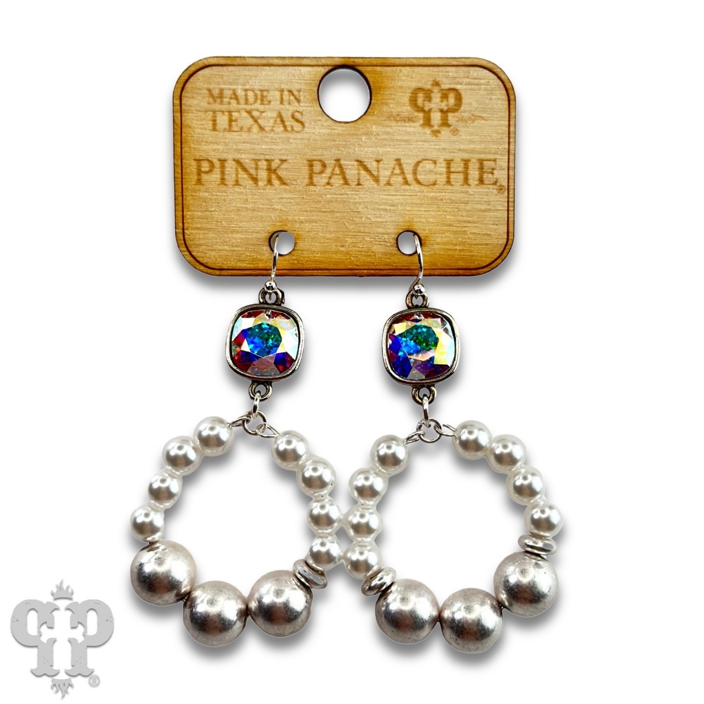 Pearl and matte metal bead earring with Austrian crystal