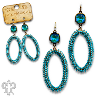 Seed bead wrapped oval shape earring with Austrian crystal