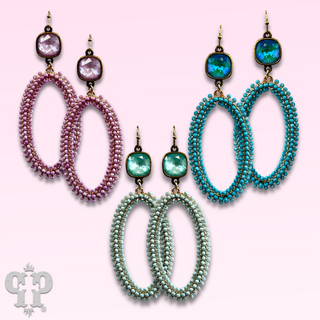 Seed bead wrapped oval shape earring with Austrian crystal