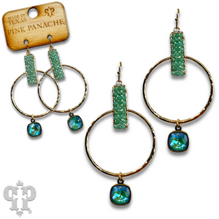 Twisted gold tone circle and seed bead earring with Austrian crystal