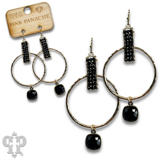 Twisted gold tone circle and seed bead earring with Austrian crystal
