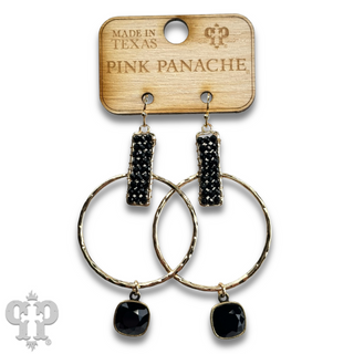 Twisted gold tone circle and seed bead earring with Austrian crystal